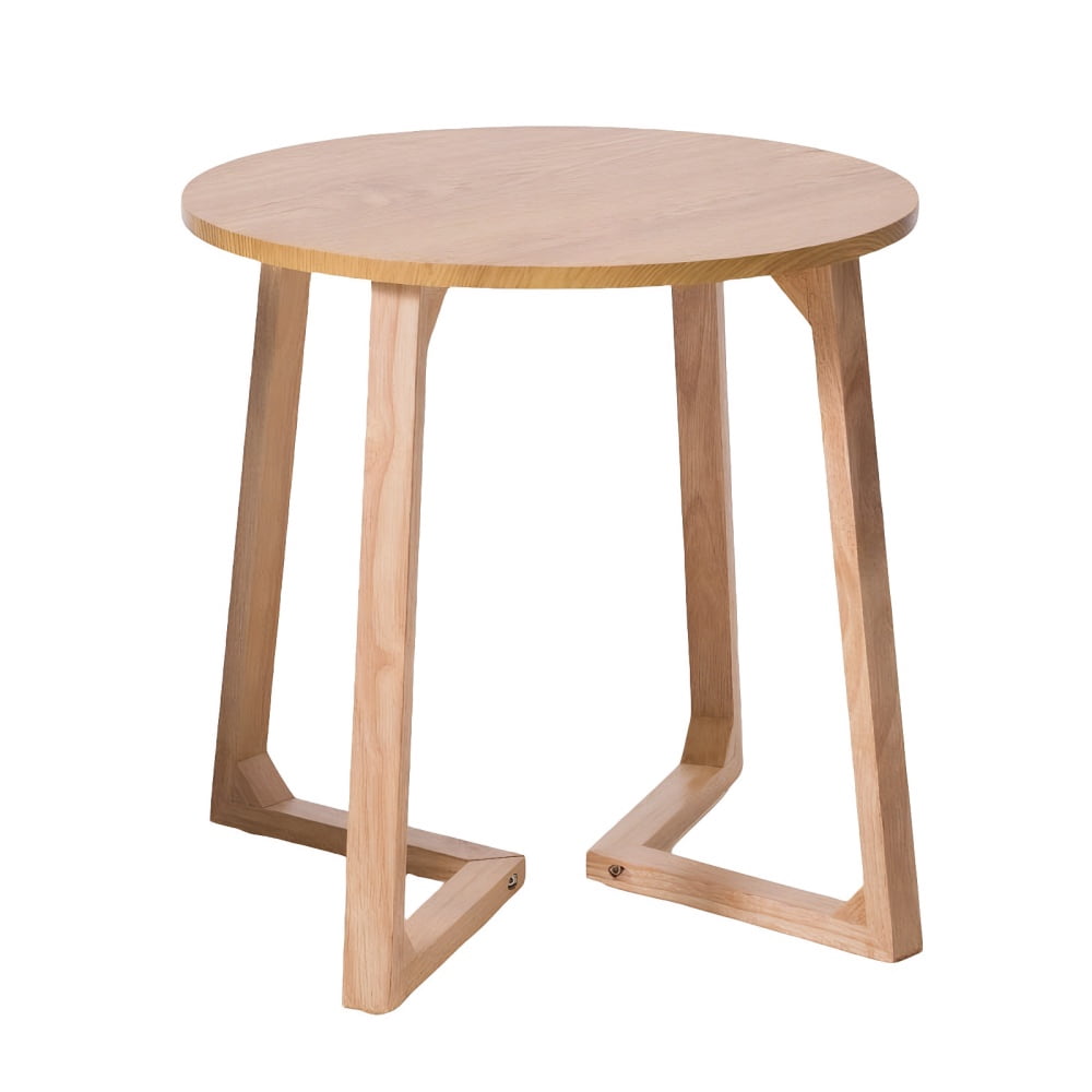 24" Round End Table, Mid Century Modern Solid Wood Sofa Side Table with V-Shaped Legs, Small Coffee Table for Small Space Living Room, Nightstand for Bedroom, Natural