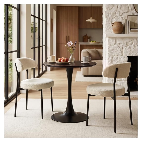 24" Round Kitchen Table Set for 2, Small Dining Table with Chairs, Upholstered Seats, Compact Space Saving Table & Chair Set for Apartment, Breakfast Nook, Black/White