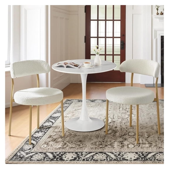 24" Round Kitchen Table Set for 2, Upholstered Dining Chairs, Small Space Dining Table & Chairs Set, Compact Breakfast Table with Metal Base