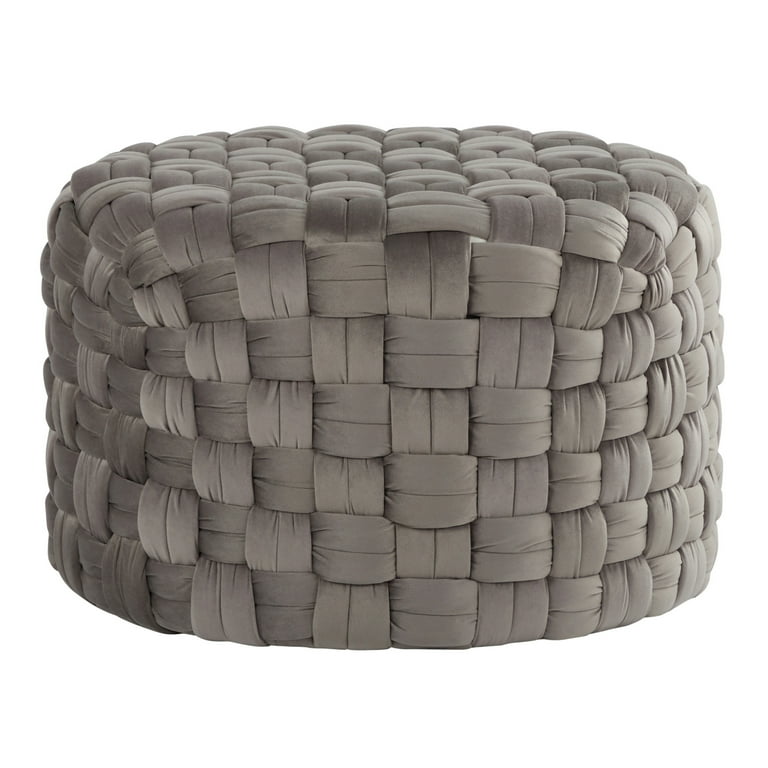 24 Round Ottoman Pouf Braided Ottoman Pouf Modern Velvet Footrest Stool for Living Room Bedroom Entryway Gray