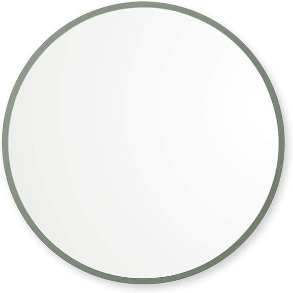 24" Round Sage Green Rubber Framed Wall Mirror for Bathroom, Living Room, Bedroom Decor