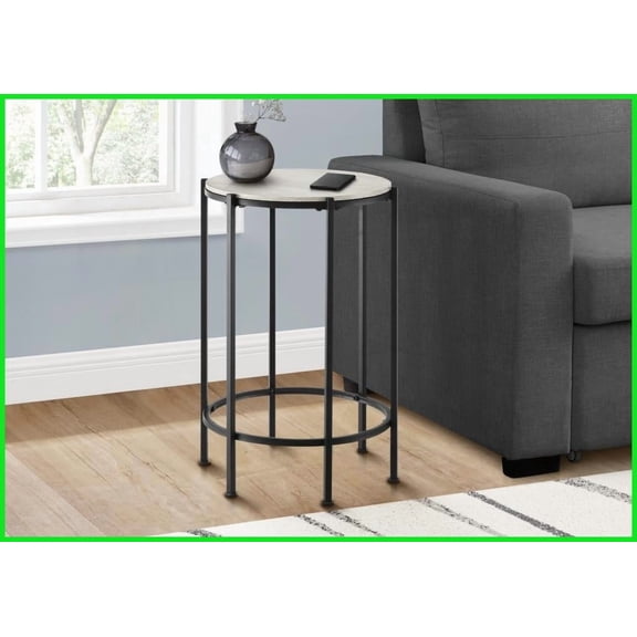 24” Round Space-Saving Coffee Table, Washed Oak Laminate Top, Black Metal Legs, Easy-Clean Contemporary Style