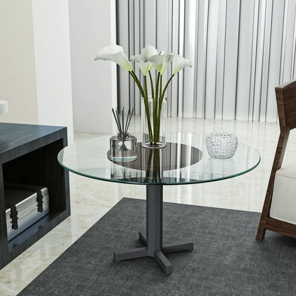 24" Round Tempered Clear Glass Table Top, 1/4" Thick with Polished Edge