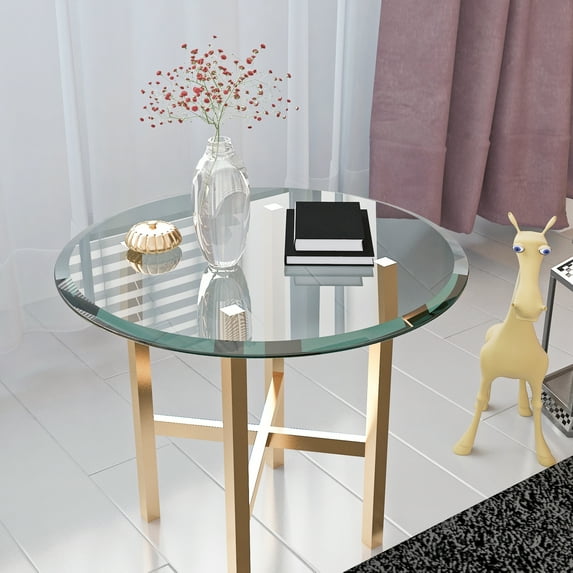 24" Round Tempered Glass Table Top Clear Glass 1/2" Thick Beveled Polished Edge for Indoor Dining or Outdoor Patio