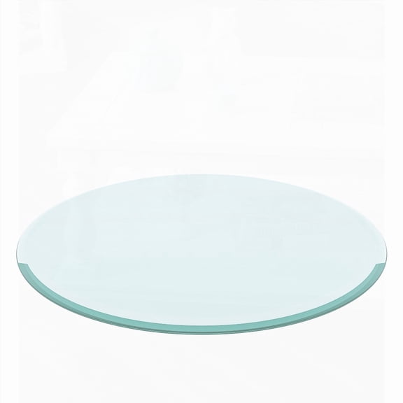 24" Round Tempered Glass Table with Clear 2/5" Inch Thick Beveled Polished Edge for Various Spaces