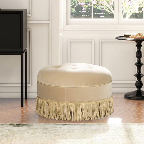 24" Round Upholstered Ottoman | Used in Home Offices | Built with Kiln - dried Hardwood and Woven Fabric | Overcomes the Shortage of Comfortable Work Seating