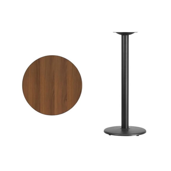 24" Round Walnut Laminate Table Top With Bar Height Round Base - Bar Height Restaurant Table