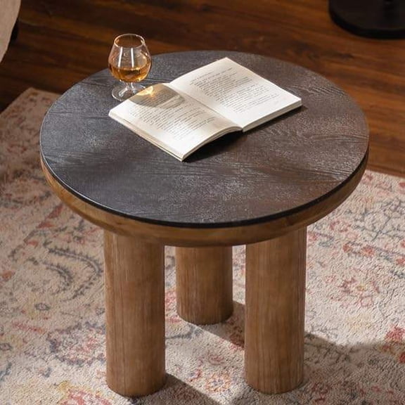 24" Round Wood End Table with 3 Sturdy Legs, Handcrafted Side Table for Living Room or Bedroom