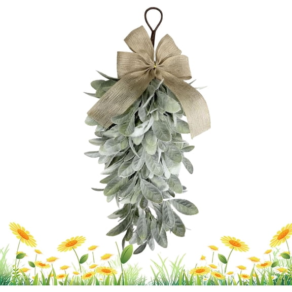 24" Rustic Door Wreath, Teardrop Spring Decor, Artificial Greenery Wreath with Hanging Feature, Sturdy Front Doors Swag, Door Wreaths with Farmhouse Design, Wreaths for Home Office Porch Patio