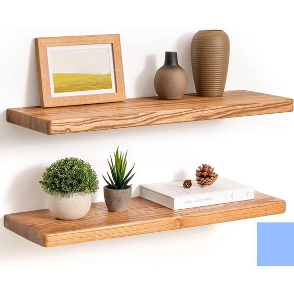 24" Rustic Elm Wood Floating Shelves, 8 Inch Deep Wall Shelves for Home Decor, Wall Mounted Floating Shelf with Invisible Bracket, Heavy-Duty Storage & Display Shelf for Living Room, Kitchen, Set of2