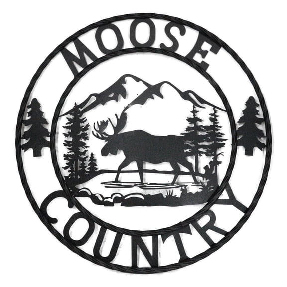 24" Rustic Western Moose Country By Mountains Pine Forest Metal Wall Circle Sign