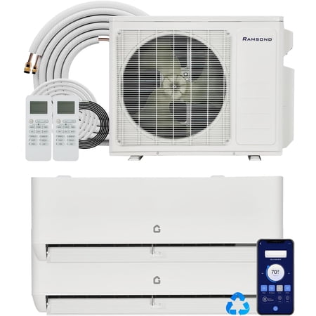 24 SEER2 18000 BTU Dual Zone Mini Split AC Heat Pump, 12K+12K for 2 Rooms, Smart WiFi App, Eco R454B, Cools & Heats 1000 Sq.Ft, Ductless HVAC System with 16ft Pre-Charged Installation Kit