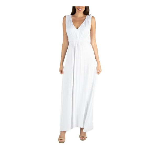 24 SEVEN COMFORT Womens White Tie Stretch V-back Short Sleeve V Neck Maxi Empire Waist Dress L
