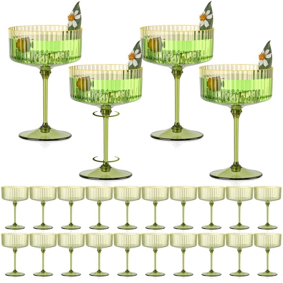 24 Sage Green 10oz Plastic Rimmed Coupe Cup Cocktail Glassware