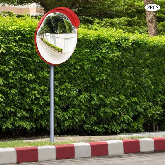 24" Security Mirror, 2 Pieces PC Convex Traffic Mirror for Outdoor Indoor Driveway Road Shop Garage Parking Lot Blind Spot Hidde Orange color Convex Traffic Mirror