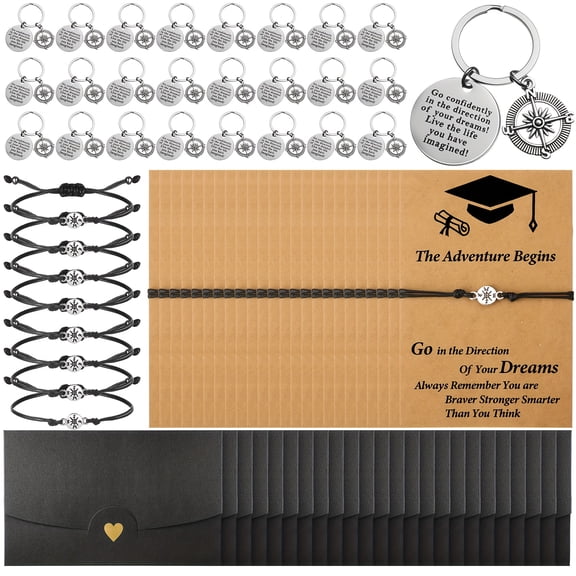 24 Set 2026 Graduation Gifts, Compass Bracelet and Graduation Keychain Set with Cards and Envelopes, Inspirational Keepsake Gift for Women and Men, College and High School Graduates