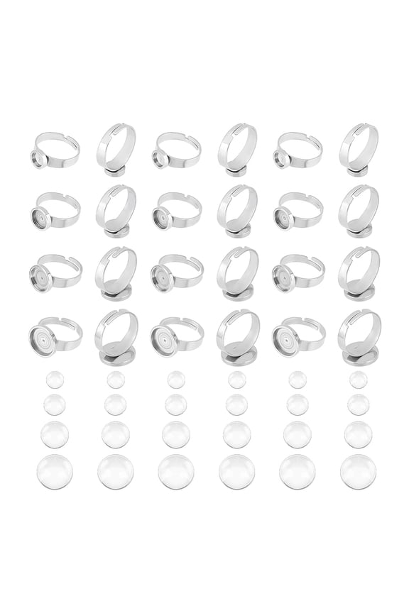 24 Set 4 Sizes Blank Rings Base Finger Rings Adjustable Bezel Cup Ring Settings Stainless Steel Ring Base Flat Round Blank Rings Base Cabochon Base