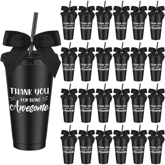 24 Set/48 Pcs Employee Appreciation Bulk 24 oz Plastic Cup with Lid Straw Bow Teacher Appreciation Birthday Inspirational for Men Women Employee Coworker Staff Nurse