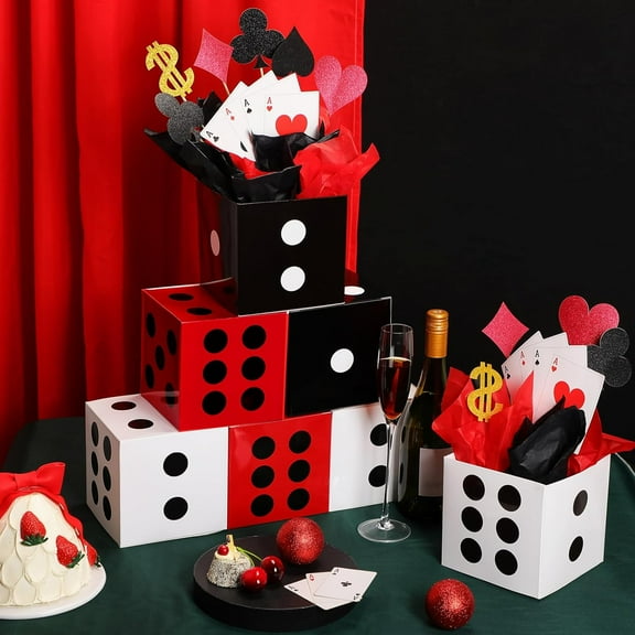 24 Set Casino Theme Party Decorations - 6 x 6 x 6 Inch Paper Poker Boxes for Table Game, Birthday Party Supplies