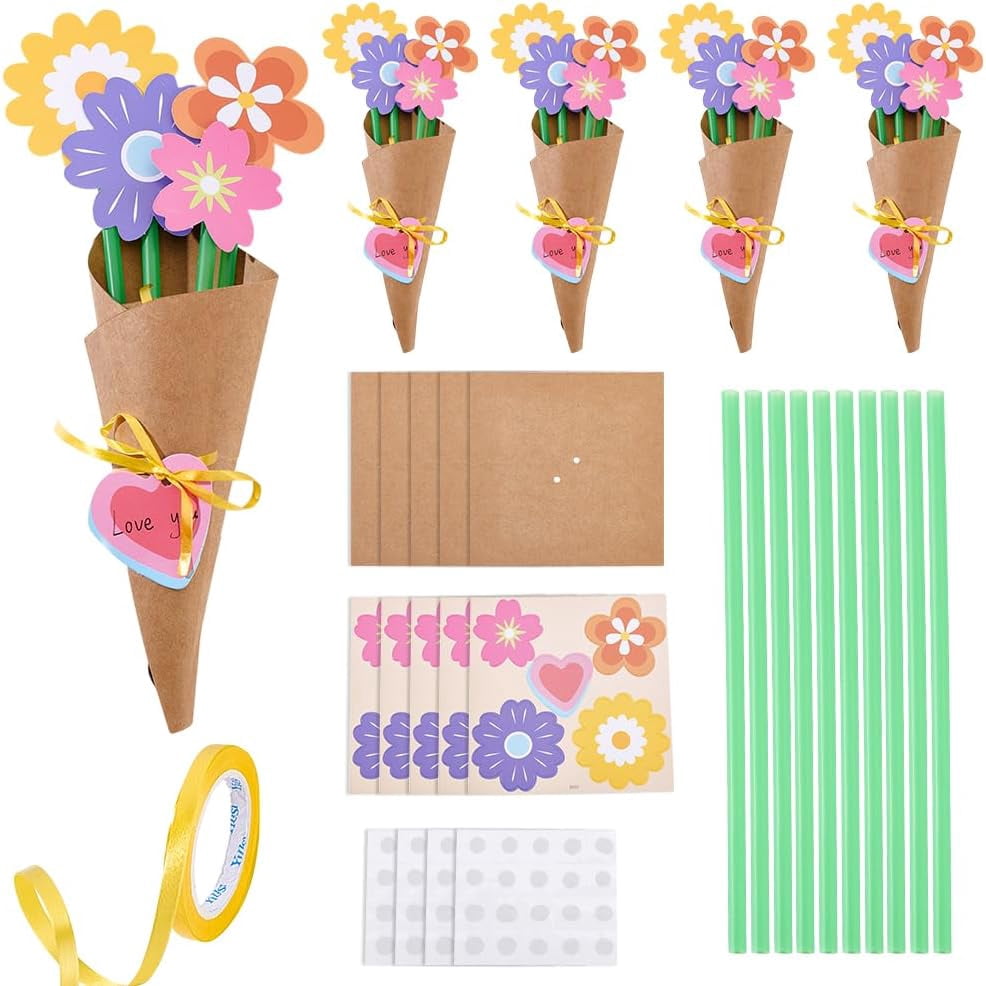 24 Set Flower Bouquet Craft Kit, Make Your Own Flowers Vase Art DIY Flower and Craft for Teacher Mother's Day Christmas Birthday Party Gift Decoration
