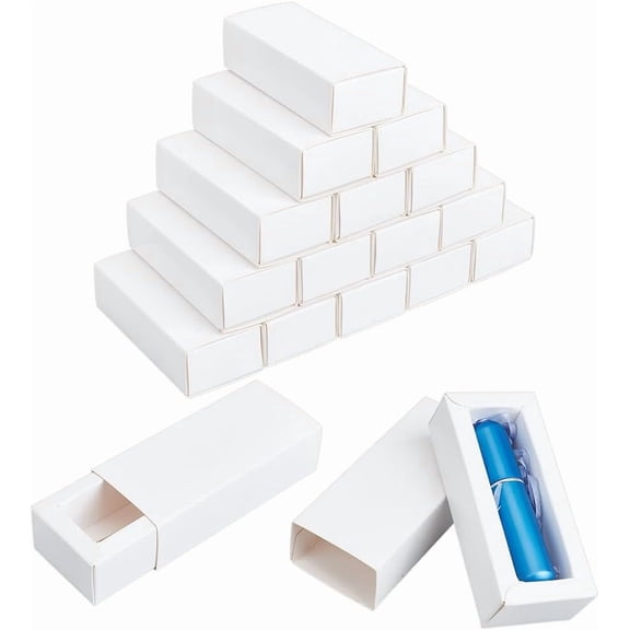 24 Set Foldable Paper Gift Packaging Drawer Boxes Rectangle White 9.7x4.4x3cm for DIY
