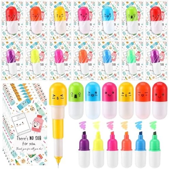 24 Set Pharmacy Technician Gifts Pill Shaped Pens with Thank You Cards Retractable Pill Ballpoint Highlighters Bulk Christmas Appreciation Gifts for Nurses Doctors Staff Workers Supplies