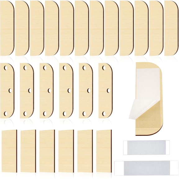 24 Set Wooden Hinge Filler Plates Kit Door Hinge Repair Plate for Kitchen Cabinet Hinges Door Cover Plate Hole Cover Fillers with Double Sided Tape(Log)