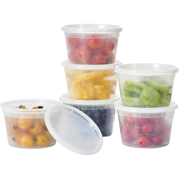 24 Sets 16 oz. Plastic Deli Disposable Food Storage Containers With Airtight Lids, BPA Free | Stackable | Leakproof | Microwave | Dishwasher | Freezer Safe