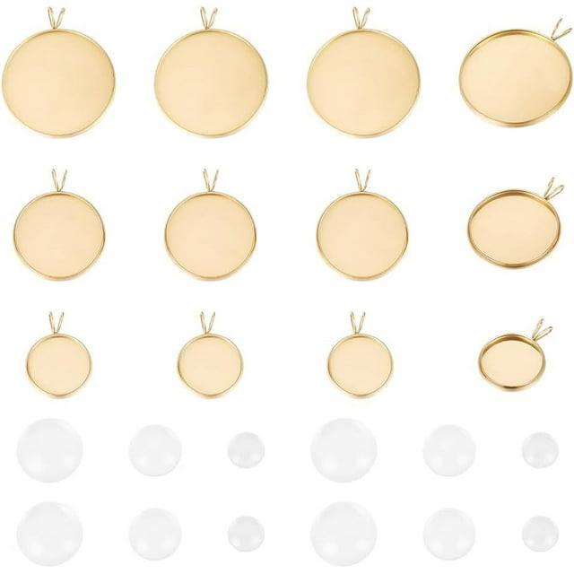 24 Sets 2 Colors DIY Flat Round Pendant Making Kit 304 Stainless Steel