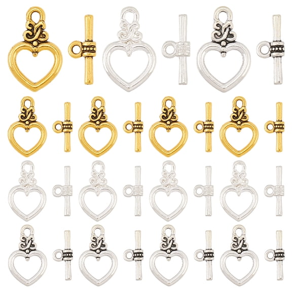 24 Sets 3 Styles Alloy Toggle Clasps Cadmium Free & Nickel Free & Lead Free Heart Mixed Color Heart: 20~21x13x3.5mm Hole: 2mm Bar: 16.5x7.5x4mm Hole: 1.5~2mm 24sets/style