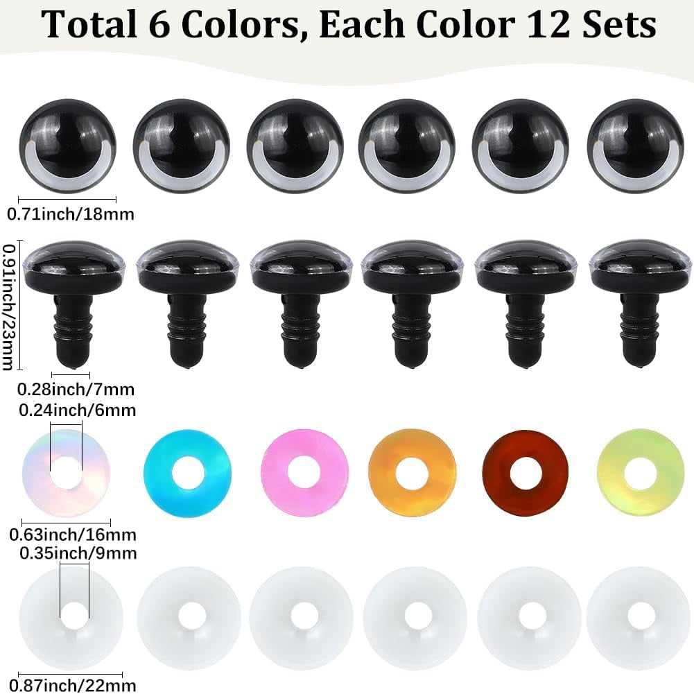 24 Sets 6 Colors Plastic Eyes 18mm Craft Amigurumi Safety Eyes