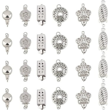 24 Sets 6 Style Filigree Box Clasps Filigree Pearl Clasps Platinum Plated Brass Single Strand Jewelry Clasps DIY