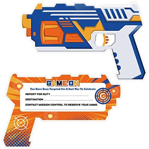 24 Sets Birthday Party Invitation Cards Gun Invitations with Envelopes, War Party Supplies Boy Birthday Cards War Party Decorations Favors
