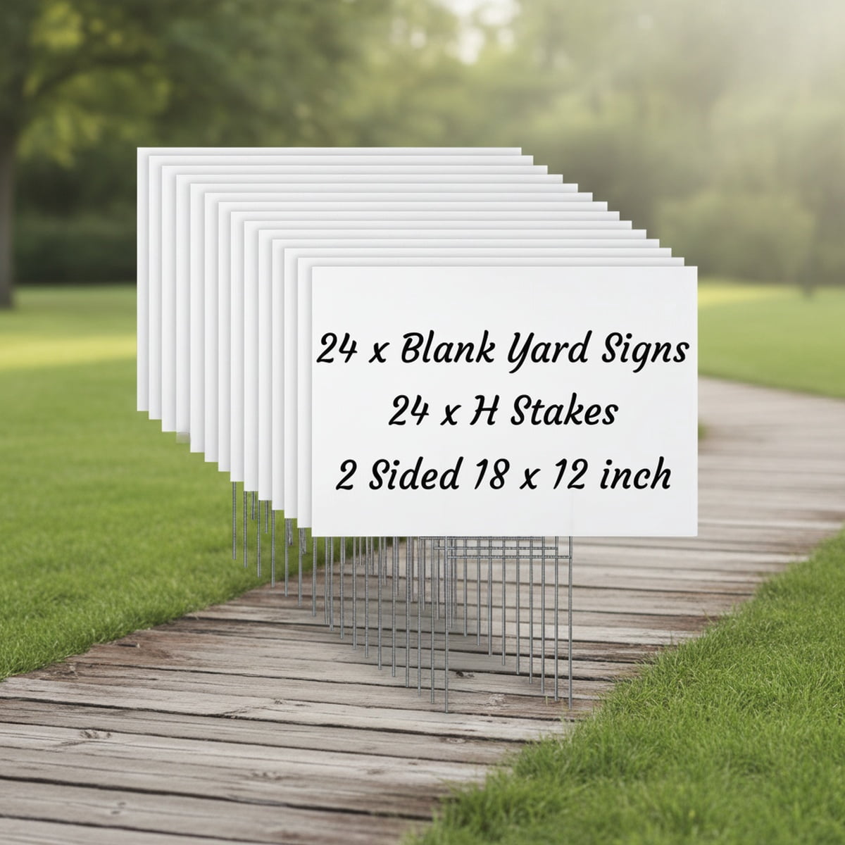 24 Sets Blank Yard Signs with Stakes Waterproof Double Sided Corrugated Lawn Symbol for Party Decorations, Garage Sale, Guidepost, Open House (White)