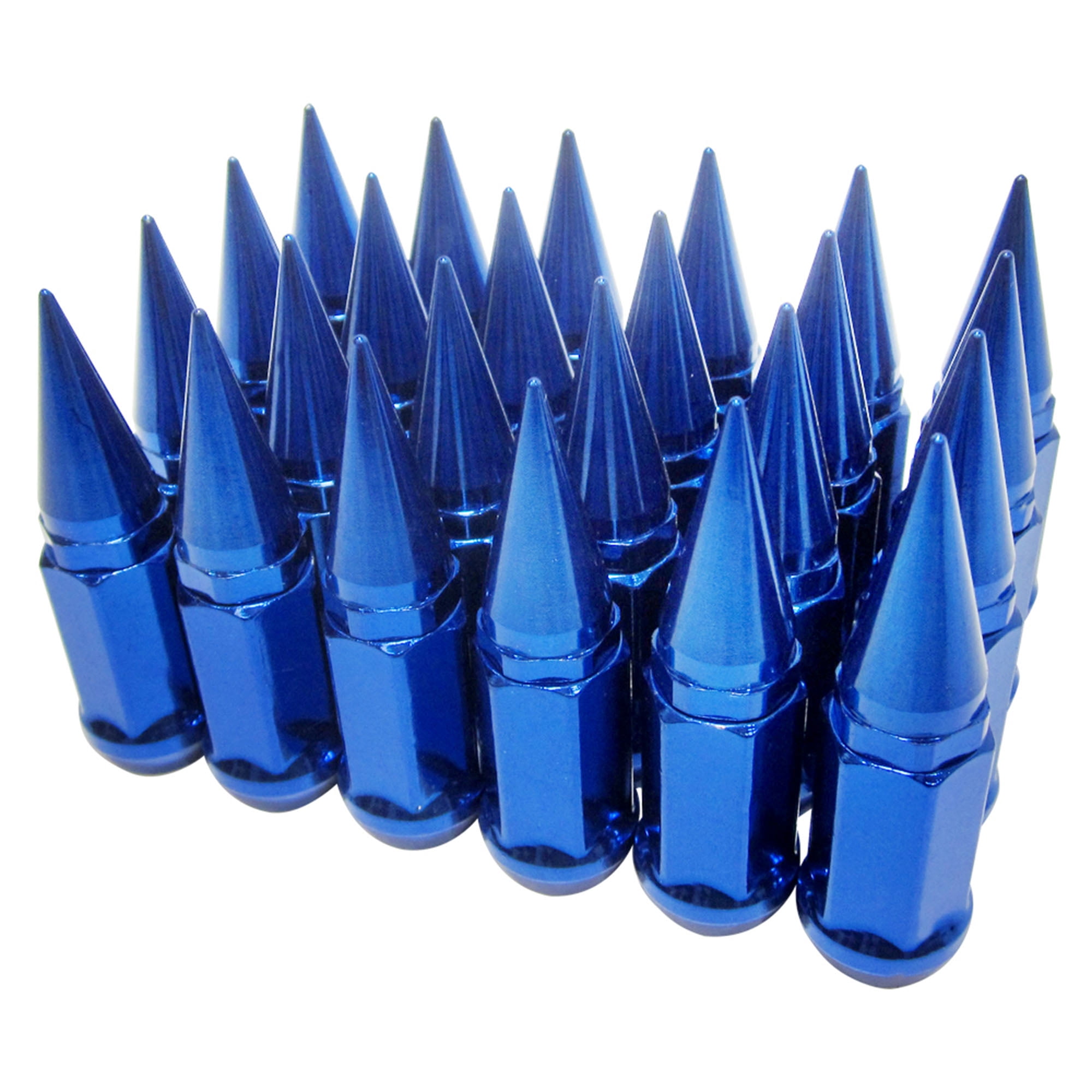 24 Sets Blue Universal 2pc Extended Spike Lug Nut M12x1.5 Conical Seat Hex 3/4