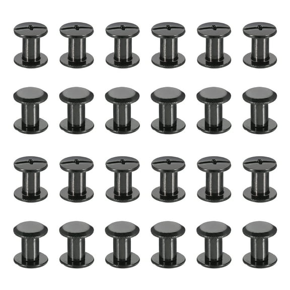24 Sets Chicago Screws, 8mm L Galvanized Iron Chicago Screw Phillips Binding Post Screw Rivets for Leather Belt Scrapbook Photo Albums, Black