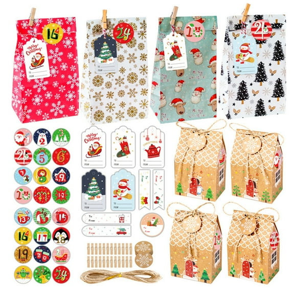 24 Sets Christmas Paper Candy Bag for Christmas Gift Decoration Party Favor Bags Birthday Odorless