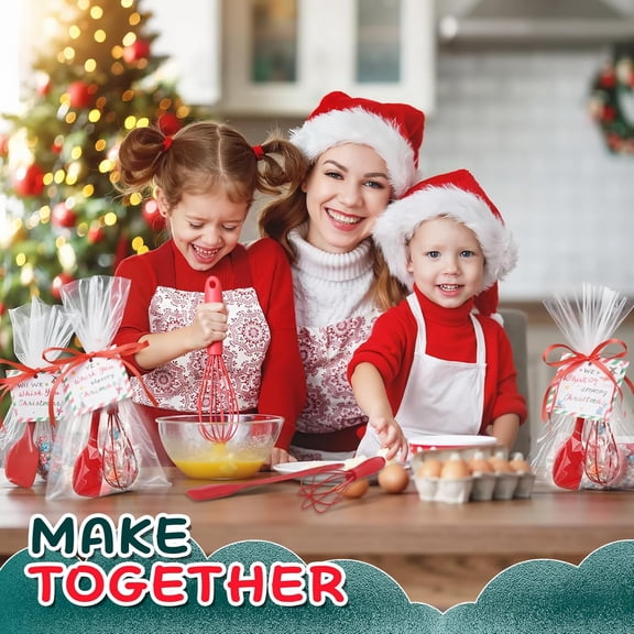 24 Sets Christmas Whisk Gifts Bulk Mini Silicone Spatulas Cards Ribbons Bags for Cooking Kitchen Stocking Stuffers