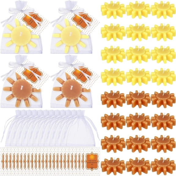 24 Sets Here Comes The Son Baby Shower Party Favors Sunshine Tea Lights Candles Gifts with Thank You Card for Guests Cute Sun Candles Return Gifts for Baby Shower Gender Reveal Decor