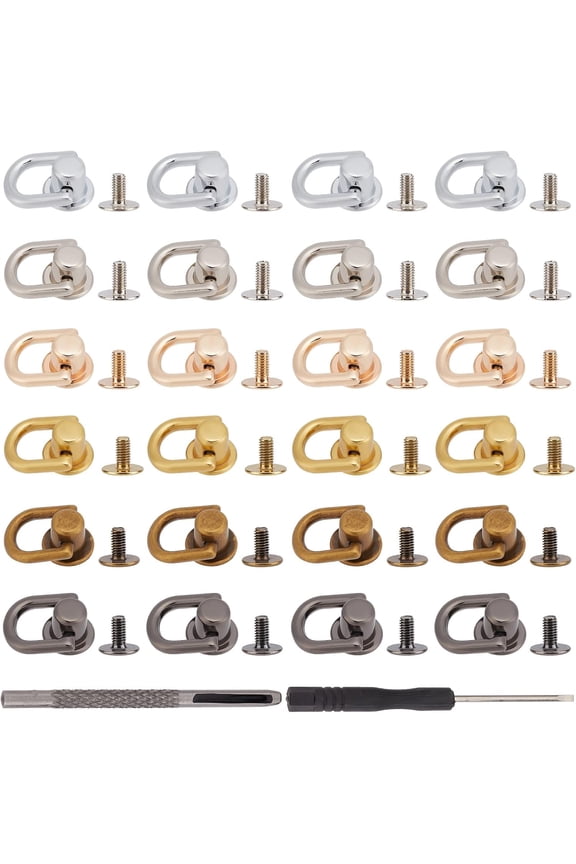 24 Sets D Ring Stud Screw Ball Post 360 Degree Rotatable Head Buttons Rivets Purse Ball Studs with 1Pc Leather Punch Leathercraft Hole Craft and Screw for DIY Backpack
