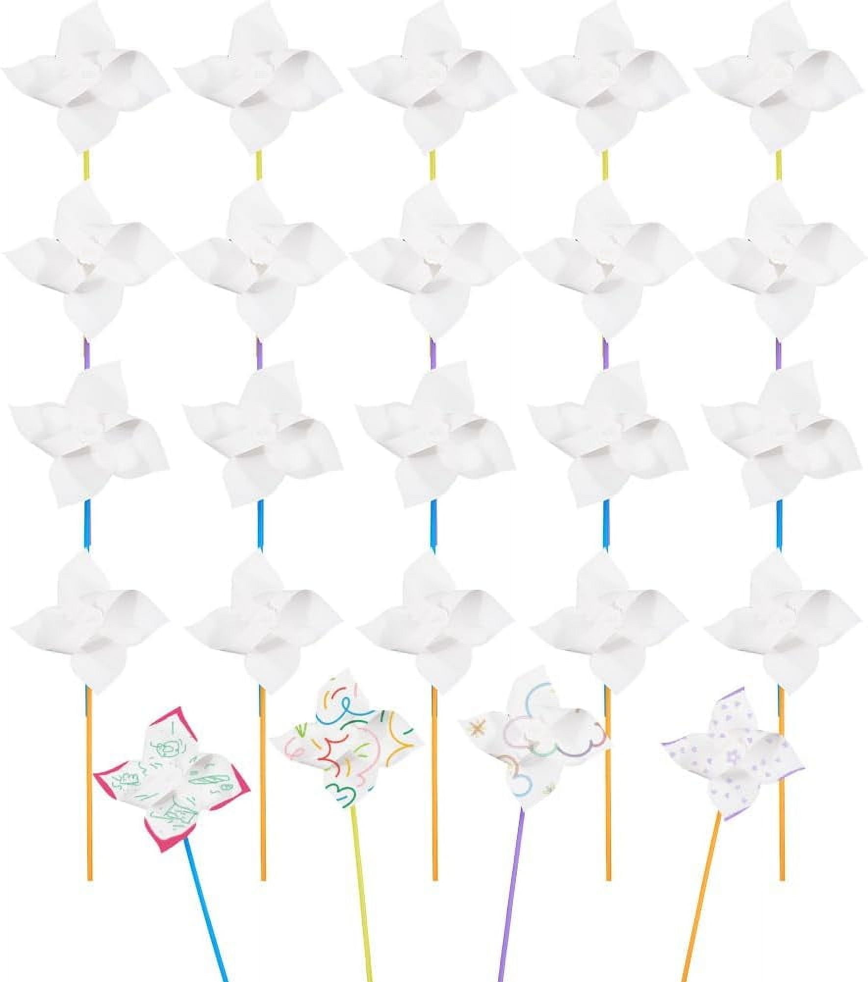24 Sets DIY Pinwheels Craft Paper Pinwheels Blank White Craft Kits Your ...