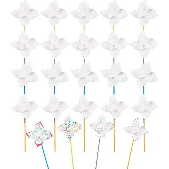 24 Sets DIY Pinwheels Craft Paper Pinwheels Blank White Craft Kits Your Own Pinwheels for Summer Activity School Group Daycare Arts Craft Daycare Project Party for DIY
