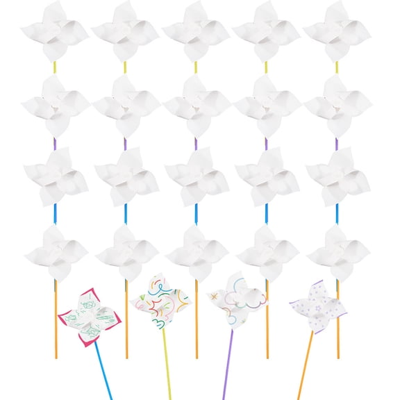 24 Sets DIY Pinwheels Craft Paper Pinwheels Blank White Craft Kits Your Own Pinwheels