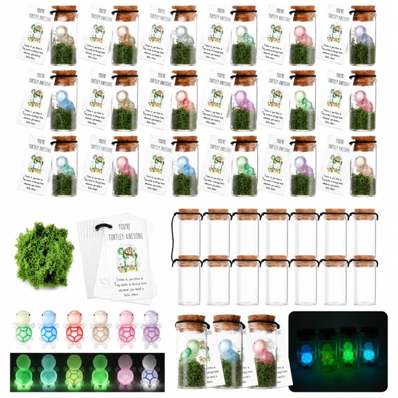 24 Sets Emotional Support Turtle Gift Set, Mini Resin Turtle in Glass Bottle with Encouragement Cards, Appreciation Gifts Bulk for Coworkers Employees Team Building Thank You Party Favors
