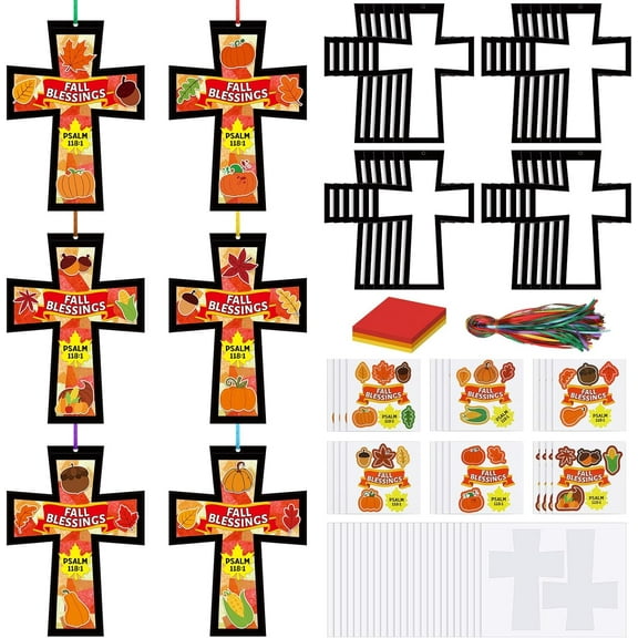24 Sets Fall Blessings Crafts Kit DIY Tissue Paper Sign Crafts for Back to School Fall Harvest Thanksgiving Religious Christian Party Fun Home Actives