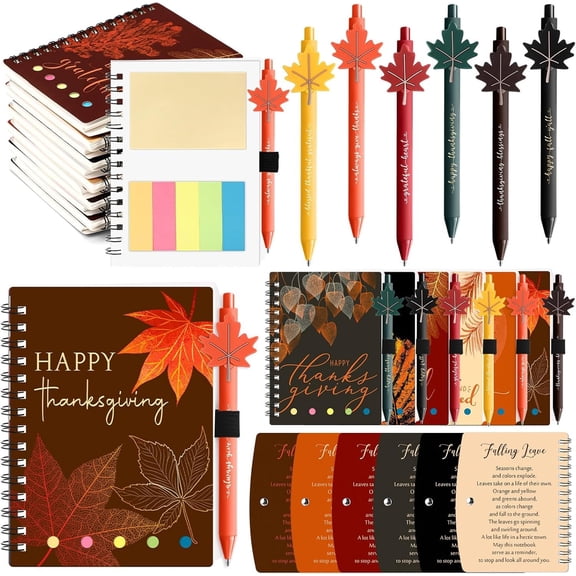 24 Sets Fall Thanksgiving Gifts Autumn Notebook and Fall Ballpoint Pens Set Maple Leaf Notebook Friendsgiving Autumn Gifts Bulk for Student Classroom Office Harvest Party Favor