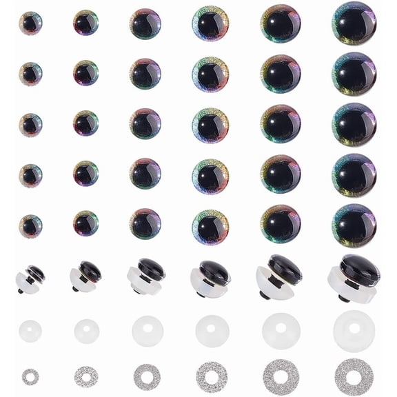 24 Sets Glitter Safety Eyes 6 Sizes Craft Eyes Glitter Animal Eyes Crochet Eyes with Washers