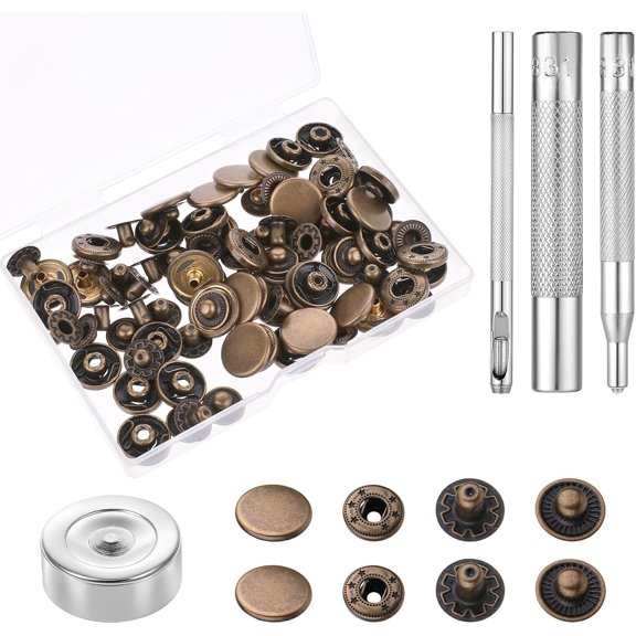 24 Sets Heavy Duty Leather Snap Fasteners Kit, 15mm Metal Snap Buttons Heavy Duty Press Studs Kit with 4 count Installation Tools Leather Snaps Buttons for Clothing Jackets Jeans Canvas Bags (Bronze)