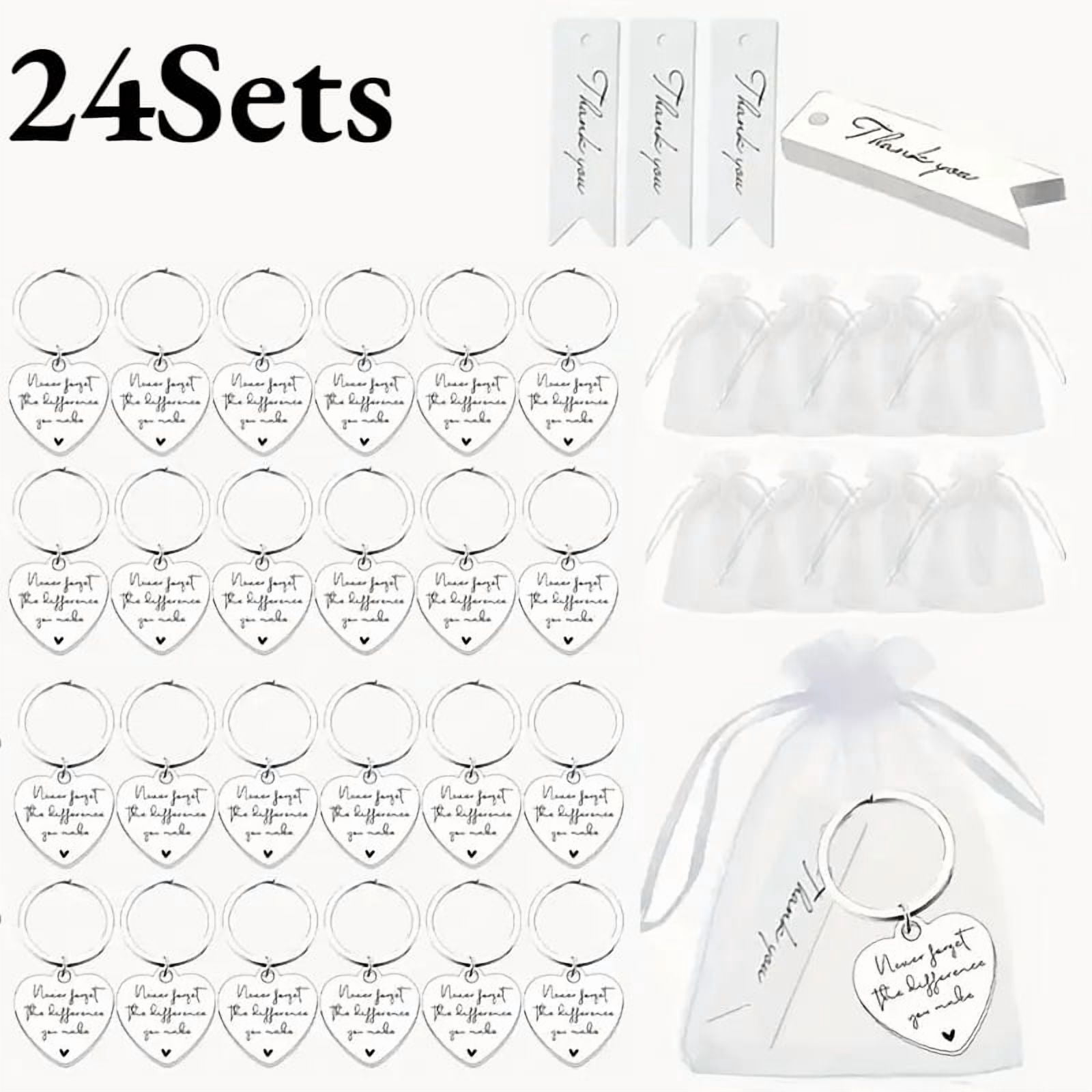24 Sets Inspirational Heart Keychains with Cards & Clear Gift Bags, Engraved "Never Forget the Difference You Make" Appreciation Key Rings for Employee, Teacher Gifts, Team Recognition, Party Favors