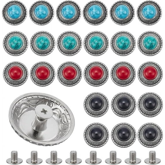 24 Sets Metal Eye Decorative Buckle 4 Colors Round Conchos Unique Decorative Buckle